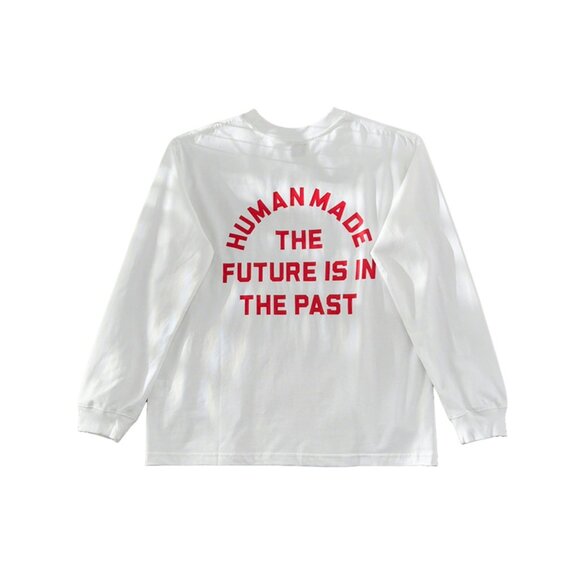 Curved Letter Print White Round Neck Long Sleeve Human Made - Picture 1 of 6